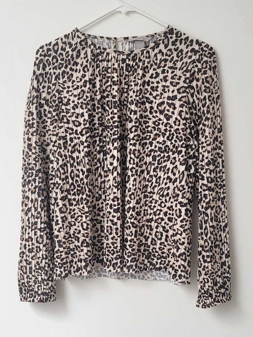 H&M Leopard Print Pleated Blouse - Beige, Black